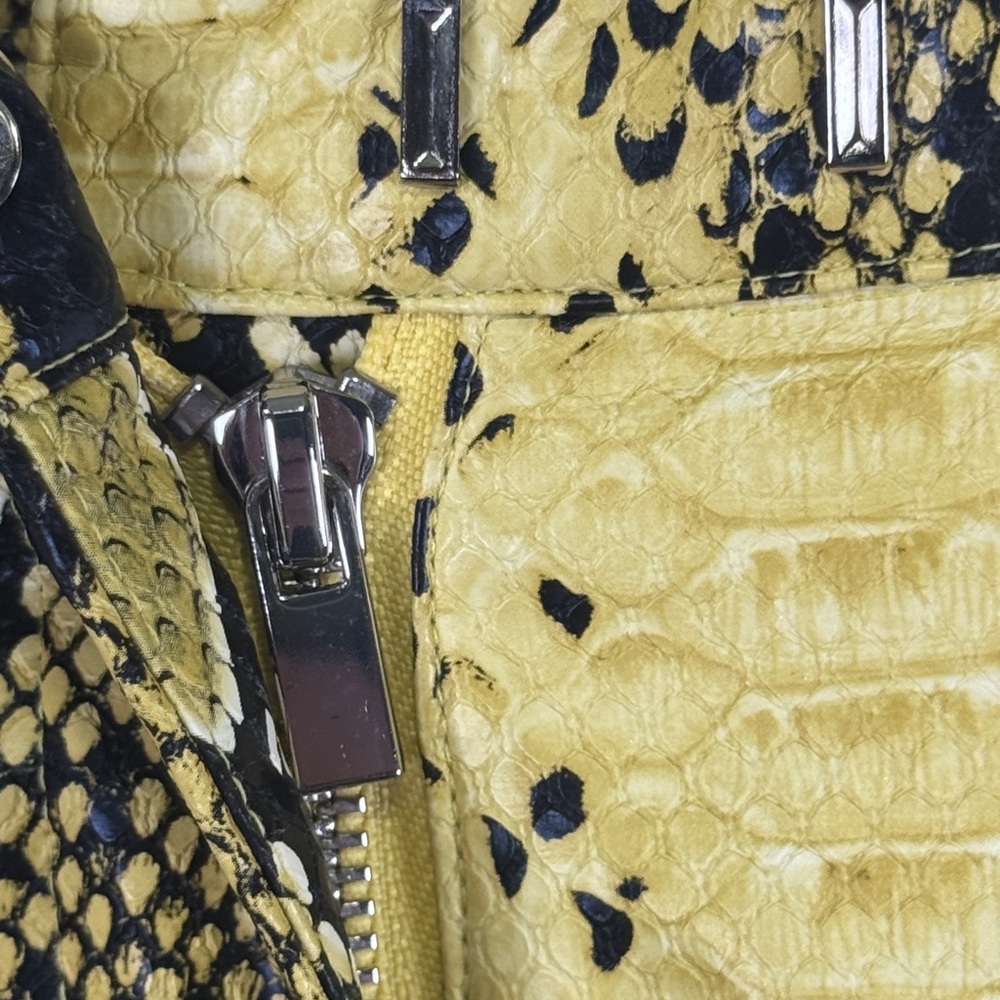 Mistress Rocks Wide-Leg Pants Yellow Snake Print Faux Patent Leather Flat Front - Picture 9 of 12